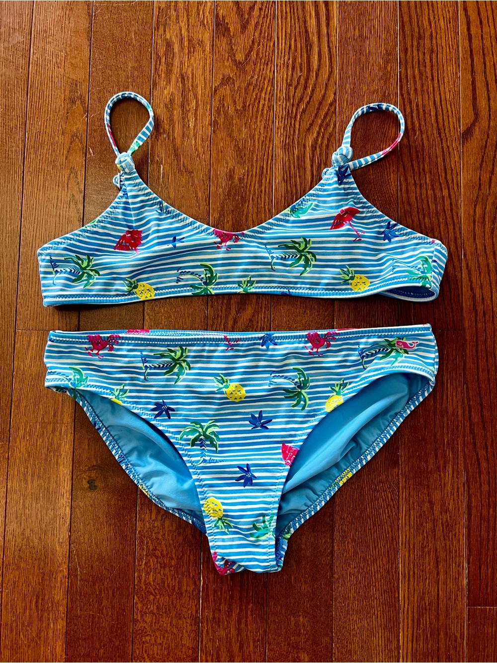 Vineyard Vines Light Blue Striped Tropical Kids Bikini